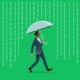 Man covering from binary code rain with umbrella stock illustration