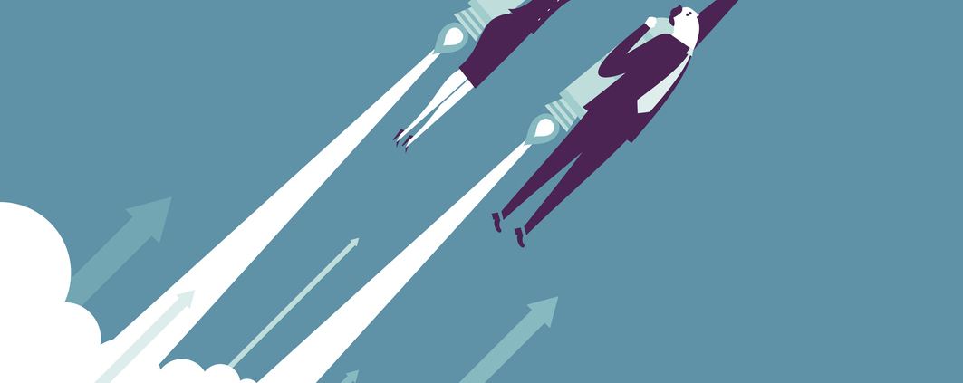 Vector illustration - Growth Concept, people soaring into space