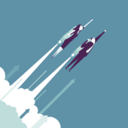 Vector illustration - Growth Concept, people soaring into space
