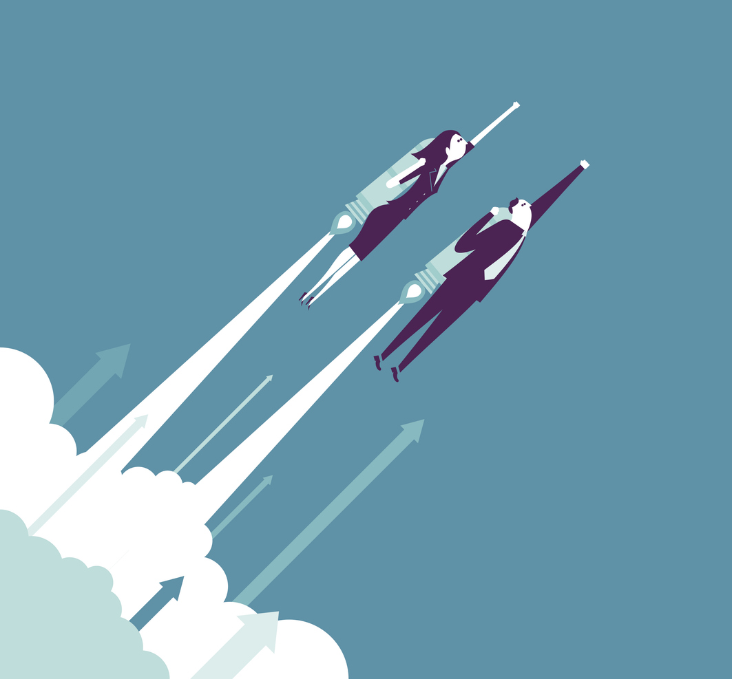 Vector illustration - Growth Concept, people soaring into space